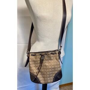 Coach Signature Logo Jaquard Brown Canvas Leather Crossbody Bag